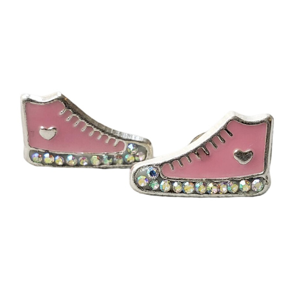Handmade Handpainted 925 Sterling Silver Pink Sneaker Earrings Friction Back